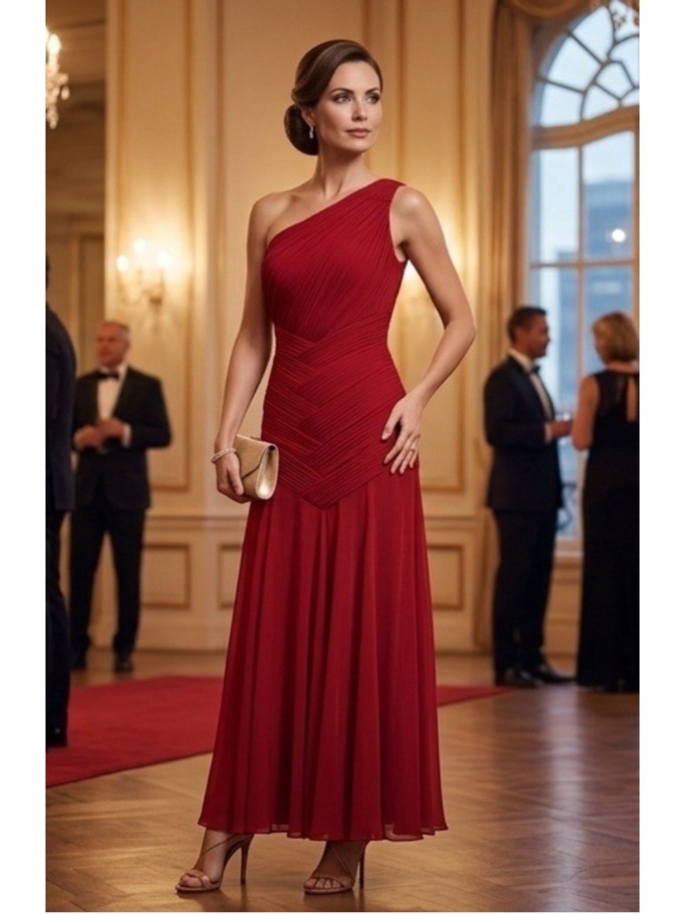 Sue Wong One Shoulder Chiffon Long Gown Women’s 10 Formal Gala Prom Holiday
